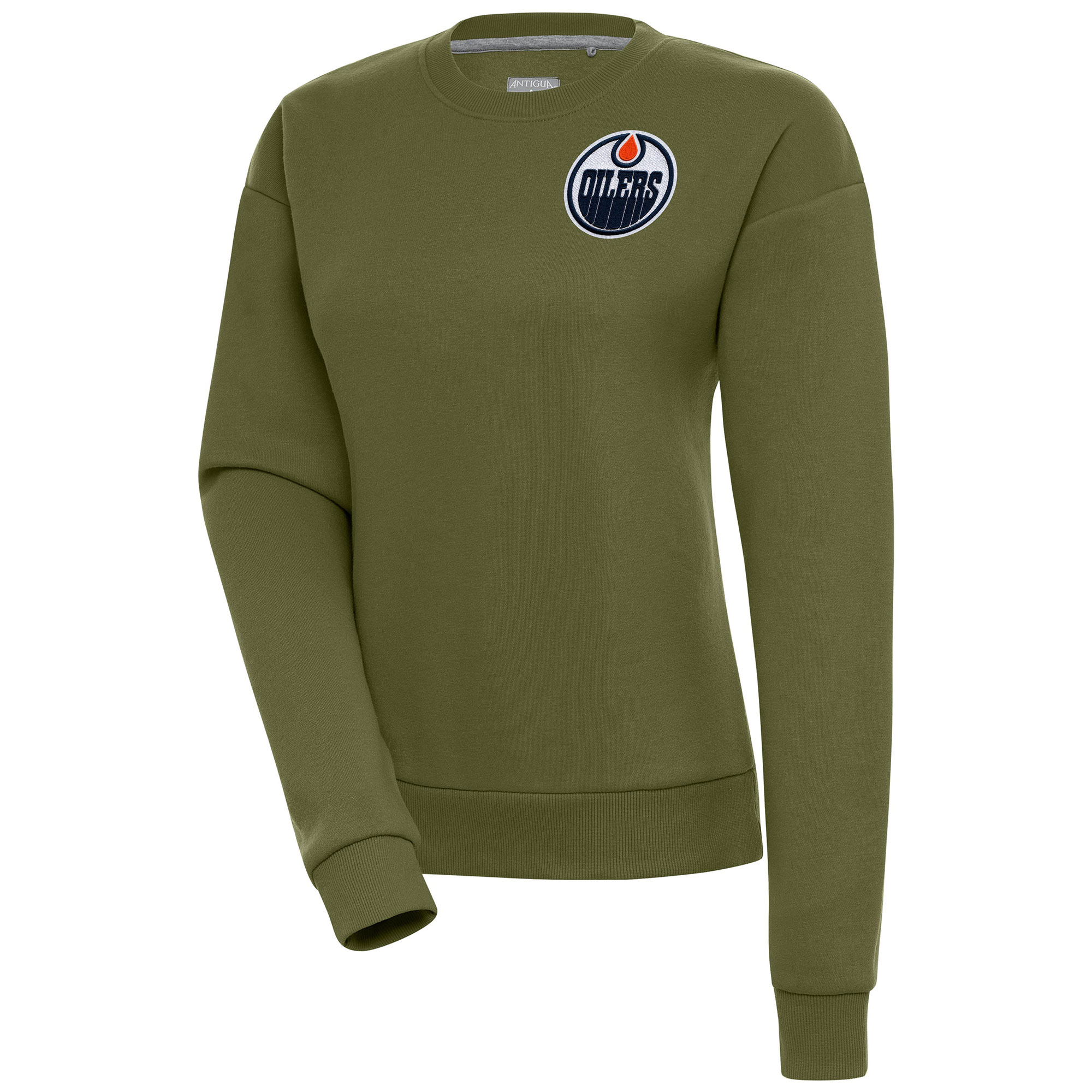 Women's Antigua Olive Edmonton Oilers Victory Pullover Sweatshirt